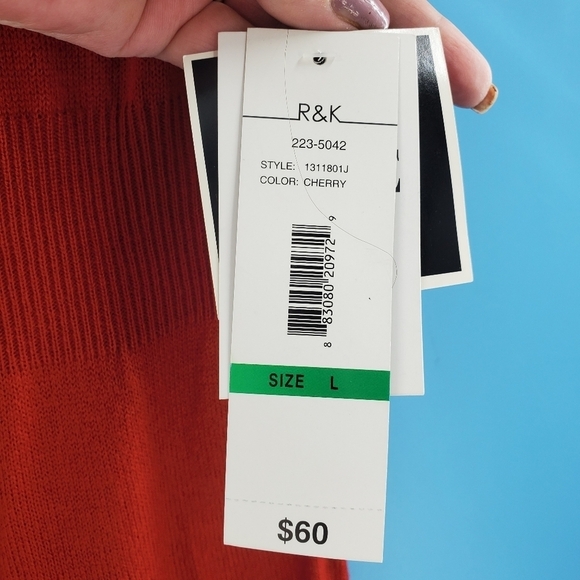 NWT R&K red knit dress with black belt Lg - Picture 3 of 16